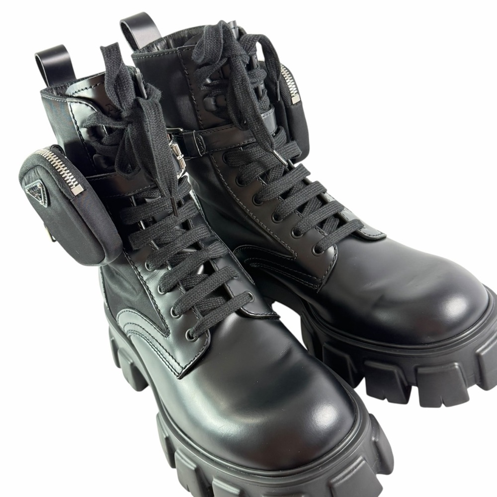 PRADA Re-Nylon White Leather Monolith With Pouch Ankle Men's Boots 8.5UK - 9.5US - Picture 10 of 16